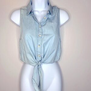 BDG Chambray Button Down‎ Tie Waist Sleeveless Top Size S